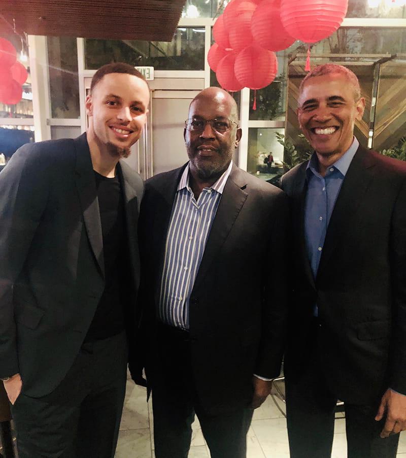 Bernard J. Tyson with Barack Obama and Stephen Curry at My Brother's Keeper in February 2019