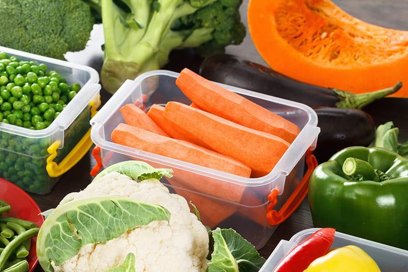 vegetables in plastic containers